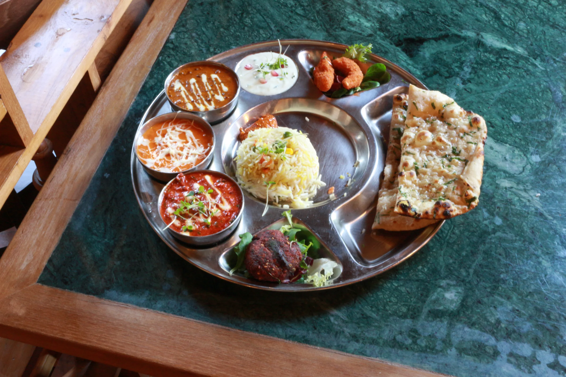 Vegetarian Indian thali served at Namaste Village Cambridge